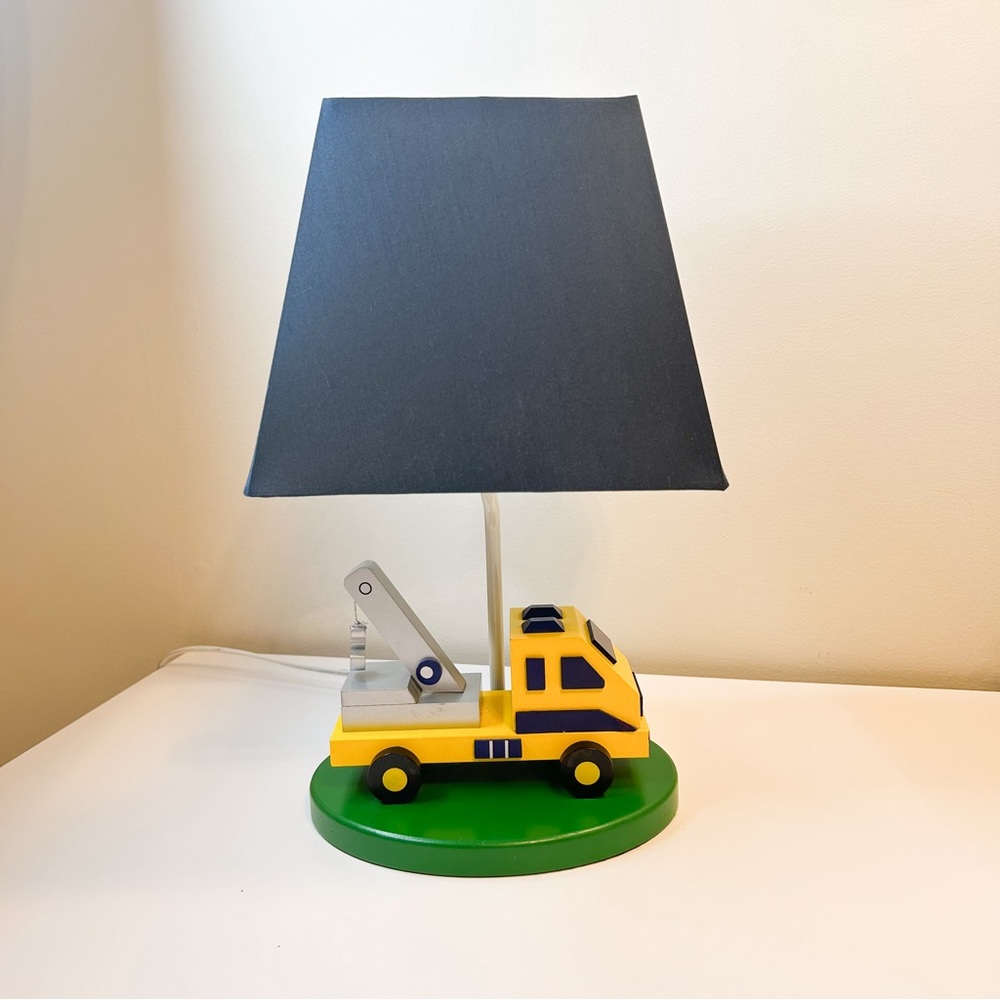 Boys Bedroom Construction Truck Lamp with Blue Lamp Shade